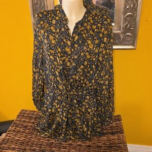 Olivaceous Navy and Gold Floral Blouse